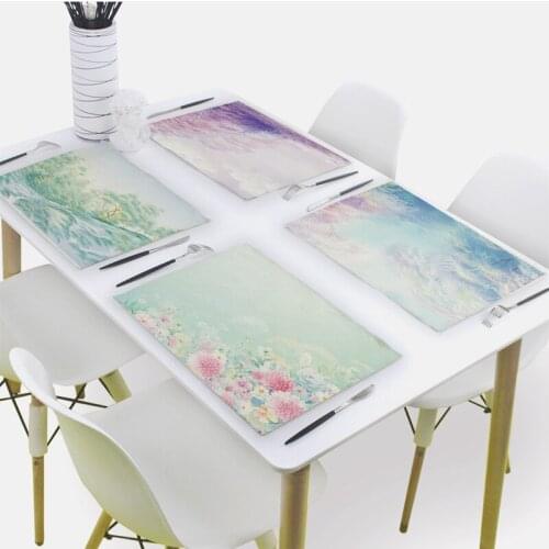 Flower Ocean Pattern Pad Dining Table Mats Boho Sea of Flowers Coaster Bowl Cup Mat Pattern Kitchen Placemat 42*32cm Home Decor
