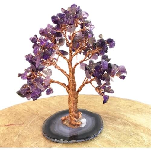 Crystal natural Amethyst quartz gemMoney Tree Feng Shui Wealth Home Decor Miniature Figurines Party GiftHome office decoration