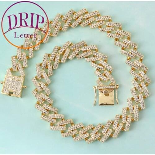 18mm Solid Miami Cuban Necklace Gold Color Square Cubic Zircon For Men Hip Hop Iced Out Rock Jewelry