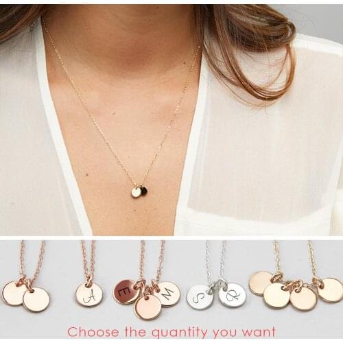 Fashion Personalized Letter Necklace 316L Stainless Steel Neckalce Engraved Pattern 9MM Round Discs Neckalce Jewelry for Women