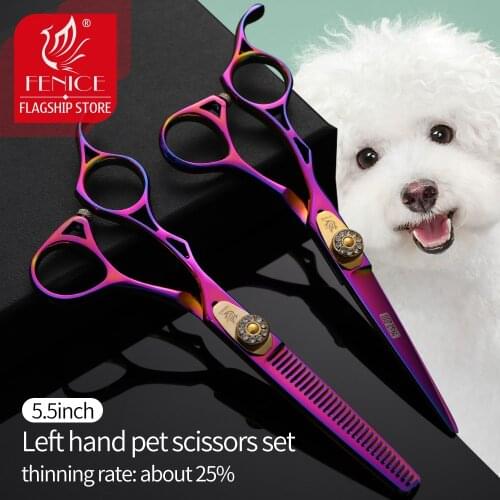Fenice 5.5 inch Left Hand Pet Dog Grooming Scissors Set Animal Haircut Scissors Kit Cutting&Thinning Shears Set tesoura pet