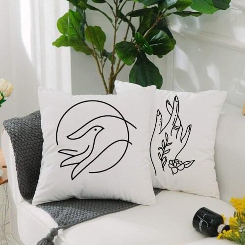 Nordic Minimalist Woman Hand Line Cushion Cover Decor Sofa Home Office Living Room Pillow Case White Decorative Pillowcase