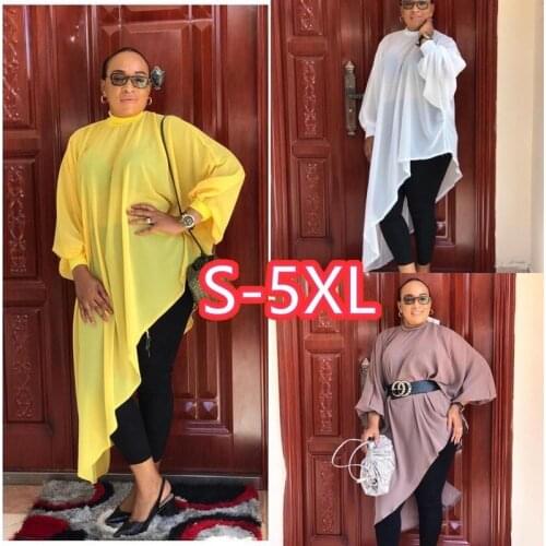 New style African Women clothing Dashiki fashion Pure color chiffon Irregular hem loose dress size S - 5XL