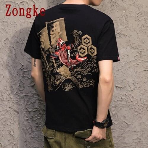 Zongke 2021 New Japanese Print Short Sleeve T Shirt Men tshirt Male Summer Cotton Tee Shirt Casual Tops Fashion M-5XL Clothing