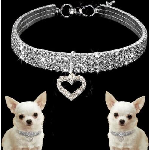 1pc Exquisite Bling Crystal Dog Collar Heart shape Diamond Puppy Pet Shiny Full Rhinestone Necklace Collar Collars for Pet Dogs