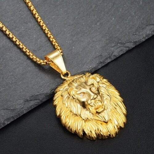 New Gothic Animal Long Hair Lion Head Pendant Necklace Punk Mens Fashion Sliding Animal Pendant Necklace Accessories