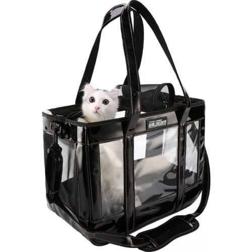 Portable Pet Carrier Bag Dog Cat Puppy Kitty Kitten Rabbit Carrying Bag Fashion Transparent Shoulder Folding PU Handbag
