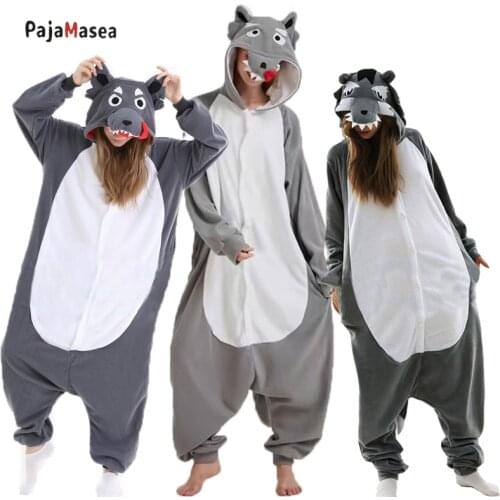 XXL Pajamas Men Wolf Kigurumi For Adults Onesie Women Sleepwear Cartoon Anime Pajamas Family Christmas Cosplay Outfits 180-200CM