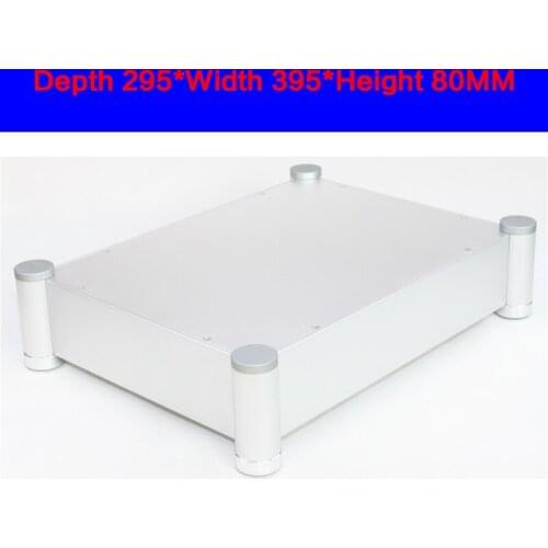 KYYSLB 295*395*80mm WA90 All-aluminum Preamp Amplifier Chassis Box House DIY Enclosure with Feet Screws Amplifier Case Shell