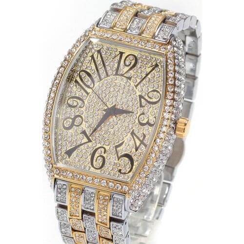 Luxury Men Multi-color Fashion Full Diamond Barrel-Shaped Men Quartz Watch Hip Hop Ice Out Cuban Watch For Men