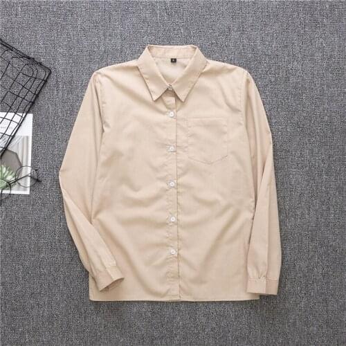 Japanese School JK Uniform Caramel Apricot Long-sleeved Shirt Uniform Pointed Collar Business Formal Occasions Work Uniforms