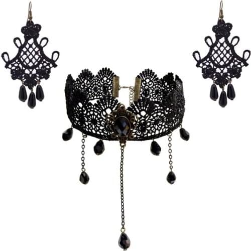 YiYaoFa Handmade Party Jewelry Set Gothic Jewelry for Women Black Lace Necklace & Earring Women Accessories Party Jewelry YTZ-07