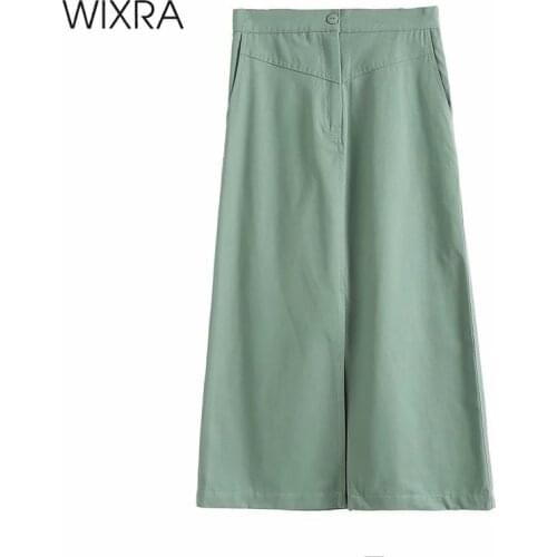 Wixra Spring Summer A Line Skirts Elegant High Waist Solid Mid-Calf Bottom Korean Chic Autumn For Lady