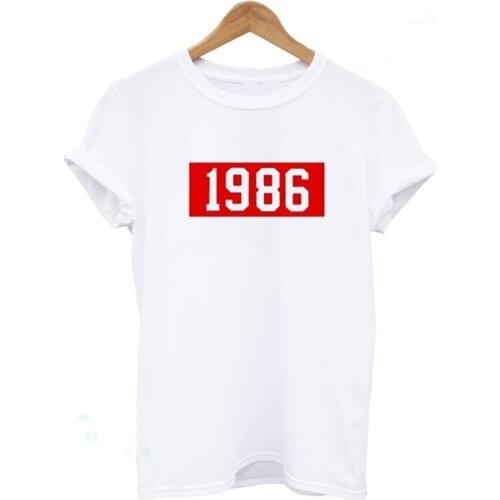 Womens Fashion Clothes Girls T Shirts 1986 Tshirt Red Letter Print T-Shirts Summer Style Tops Tumblr Graphic Outfit