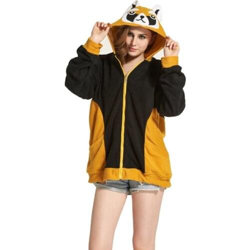 Women 3D Cartoon Animal Hoodies Raccoon Costume with Ears Face Eyes Sweatshirt Jacket Hoodies Zipper