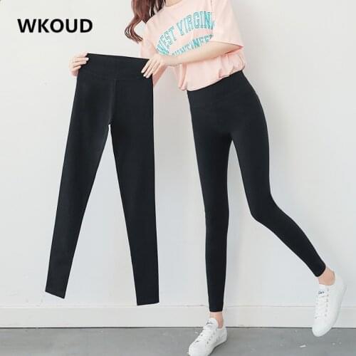 WKOUD Womens Black Pencil Pants High Waist Skinny Leggings Two Pockets Back Casual Trousers Stretch Footless Leggings P8347