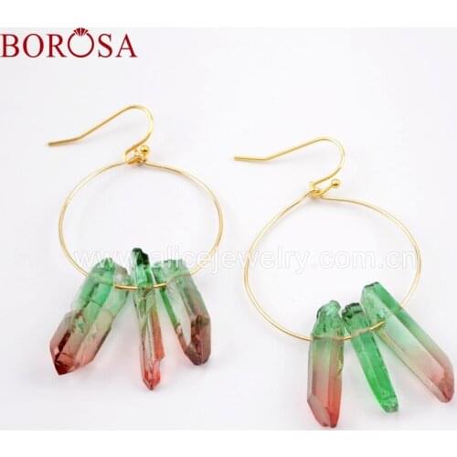 BOROSA 10Pairs Round Healing Crystal Point Dangle Earrings Rainbow Crystal Jewelry Drop Earrings for Women Making HD009