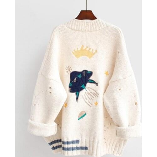 Womens Sweater Cardigan Cartoon Embroidery Cardigan Cloak Single-Breasted Knitted Sweater Harajuku Jacket Autumn Winter 2021