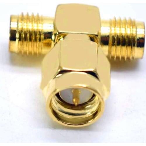 2pcs SMA 3 Way Splitter Connector Socket T-Type SMA Male To 2 Dual SMA Female Gold Plated Brass Coaxial RF Adapter Connector