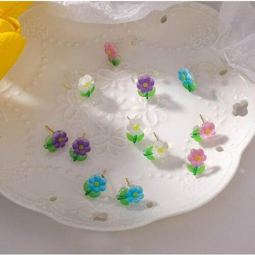 2021 Trendy Temperament New Korean Version of Acrylic Flower Earrings Sweet and Compact Color Earrings Spring and Summer Gift