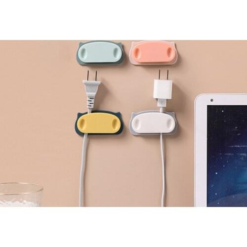 4 pcs Household cartoon multi-function plug hook punch-free hook wire fixing frame seamless cable storage artifact