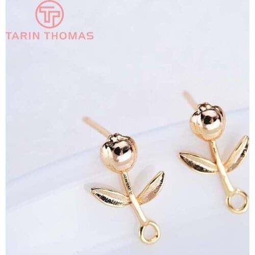 6PCS 12x8MM 24K Gold Color Brass Leaf Leaves Stud Earrings High Quality Diy Jewelry Findings Accessories
