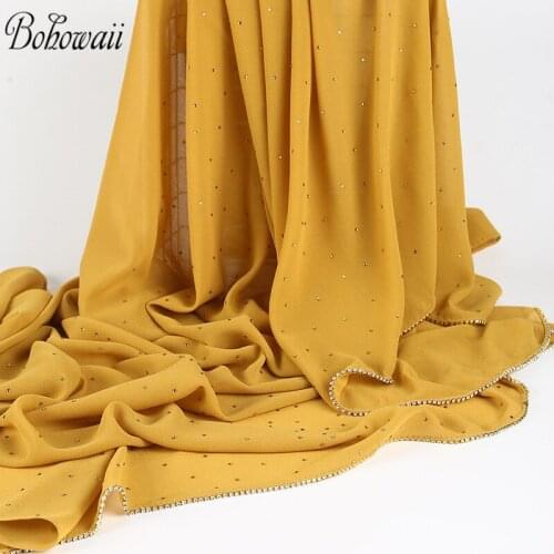 BOHOWAII Fashion Muslim Scarf Girls Hijab Femme Voile Mousseline Hijabi Chiffon Diamonds Glitter Tulband