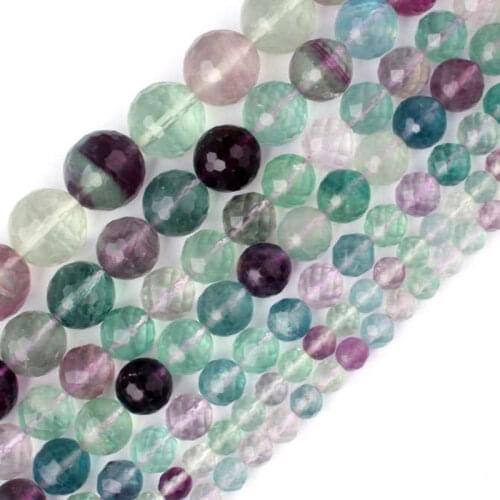 6-12mm Natural Round 128 Faceted Purple & Green Fluorite Beads For Jewelry Making Beads 15'' Needlework DIY Beads Bracelets