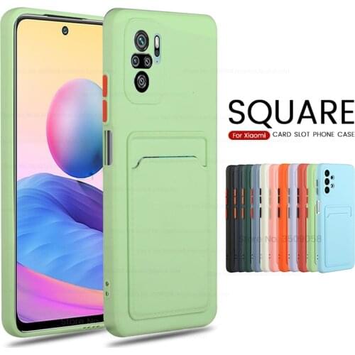 Card Slot Holder Square Silicone Para Funda For Redmi Note 10 Note10 Pro 10S Poco F3 5G Shockproof Coque Poko Litte F3 F 3 Case
