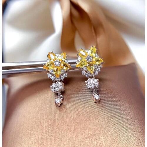 Elegant Gift for Engagement Hot Sale 100% Real Natural Sapphire Earring 925 Sterling Silver