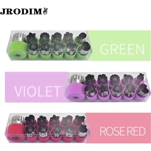 Stainless Steel Vegetable Fruit Cutter Mold 12pcs Flowers Cartoon Shape Cutting Mold&Handle Vegetable Tools Kitchen Accessories