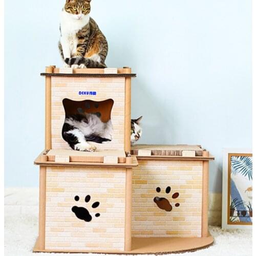 Corrugated Assembled Cat Villa Bottom Moisture-proof Design Multiple Outlets For Ventilation Solid Cat Climbing Frame Cat Nest