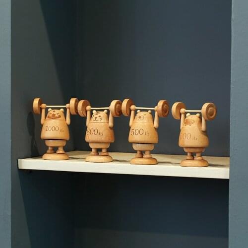 Modern Cute Beech Wood Shaking Head Weightlifting Toys Creative Gifts Crafts Ornaments Desk Home Decorations Christmas Decor