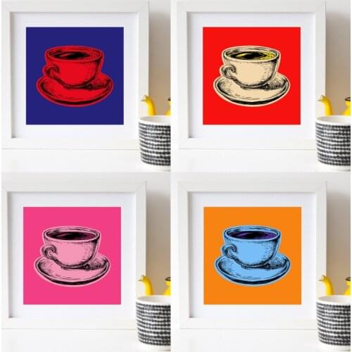 Coffee Mug Illustration Prints Pop Art Style Poster Cafe Shop Wall Art Picture Restaurant Kitchen Decoration Canvas Painting