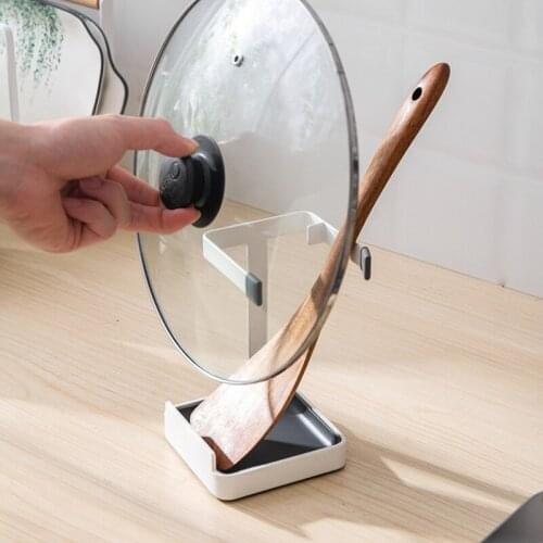 Kitchen Supplies Pan Pot Lid Holder Anti-Slip Base Spoon Organizer Fork Spatula Cutlery Storage Rack Cover Drainer Stand