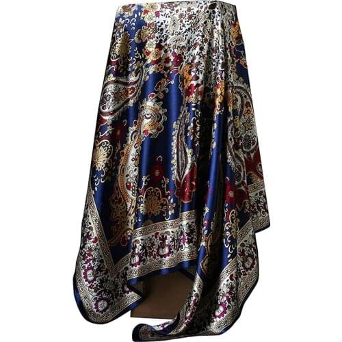 90cm*90cm Square Shawls Wraps Neck Scarves For Ladies Fashion Hijab Scarf For Women Silk Satin Print Kerchief Head Scarfs Female