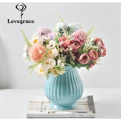 Lovegrace wedding bouquet rose silk flower artificial flower hydrangea wedding fake flower party DIY decoration