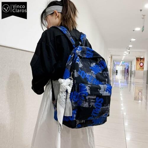 Trend Youth Streetwear Graffiti Backpack Fashion Tassel Women Backpack School Backpacks for Teenage Girls Lightweight Oxford Bag