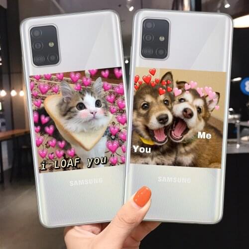 Super Cute Cat Dog Heart-shaped Phone Cover For Samsung A51 A71 A21S A10 A20 A30 A40 A50 A70 A6 A8 Plus A7 2018 Soft TPU Case