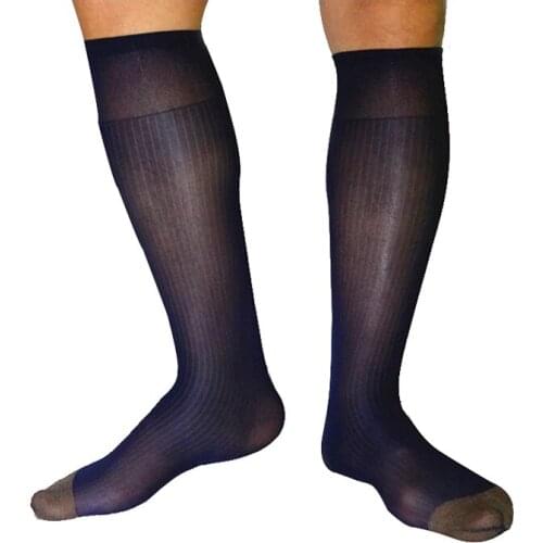 New List Arrival Sheer Men Formal Dress Socks See Through Long Nylon Silk Stripe Male Sexy Sheer Hose Stockings Socks