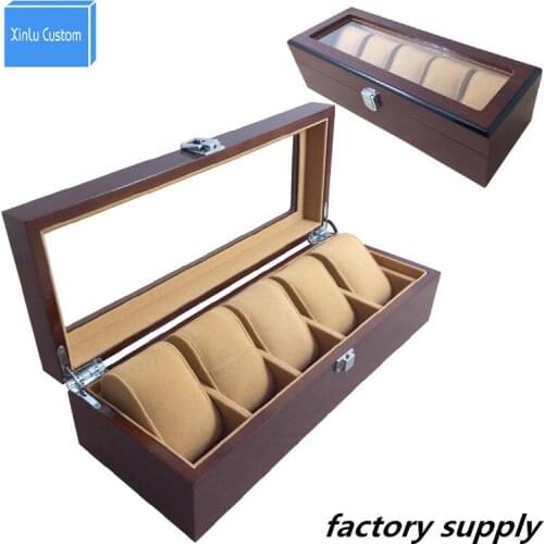 Solid Wood Watch Case Organizer with Mens 5 Slots Acrylic Clear Window Display&Storage Top Fashion Jewelry Watches Box WBG1003