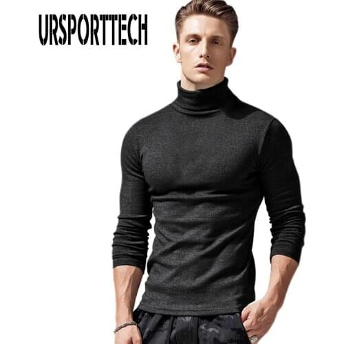 Autumn Winter Mens Thin Thermal T-shirt Mens Turtleneck Bottoming Shirt Slim Solid Warm Tops High-necked Long-sleeved T-shirts