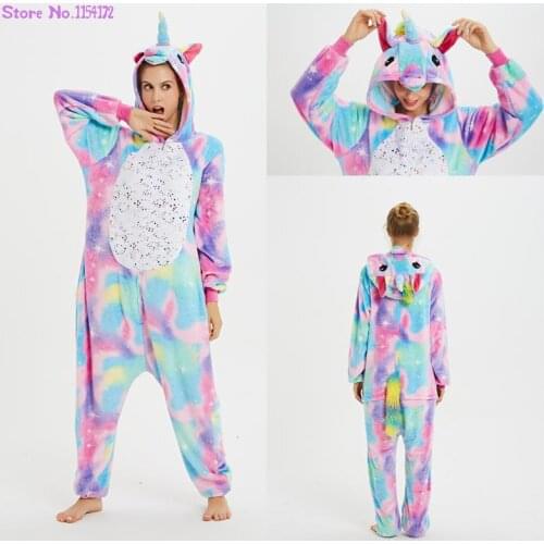 Women Kigurumi Onesies Pajamas Cosplay Carton Unicorn Mens Unicornio Flannel Hooded Animal Cartoon Kids Sleepwear