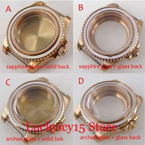 Fit nh35a nh36a eta 2836 miyota 8215 821a Glass Back Rose Gold Watch Case Rotating Bezel Ring Arched Glass