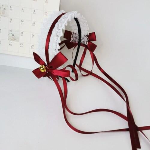 Lolita Lace Bow Ribbon Bells Headband Gothic Headdress Cute Soft Girl Anime Cosplay Hair Accessories