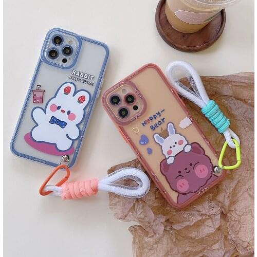 Cute Cartoon Animal Rabbit Bear Korean Phone Case for iPhone11 12 Pro Max XR XS X 7 8Puls SE 2020 Shockproof Transparent Cover