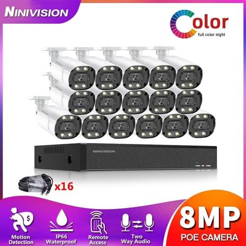 4K POE CCTV System 16CH NVR Security Camera System 16 X8.0MP Two Way Audio Outdoor Waterproof Video Surveillance Camera Kit