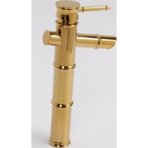 MODERN Gold Bamboo Design lavatory Vessel Sink tall Faucet mixer tap deck mount Single hole New