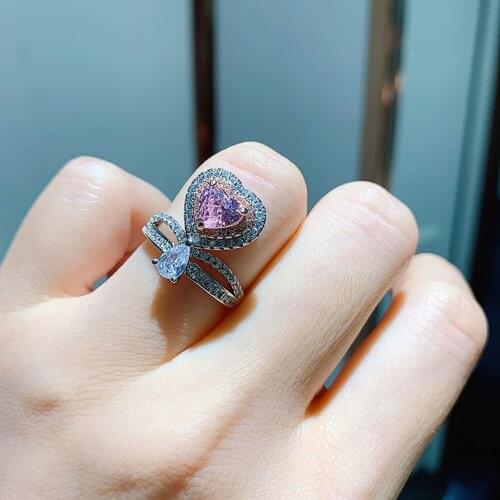 Charms 925 Sterling Silver 6*7mm Heart-Shaped Pink Quartz Lab Diamonds Rings for Women Wedding Party Ring Fine Jewelry Wholesale