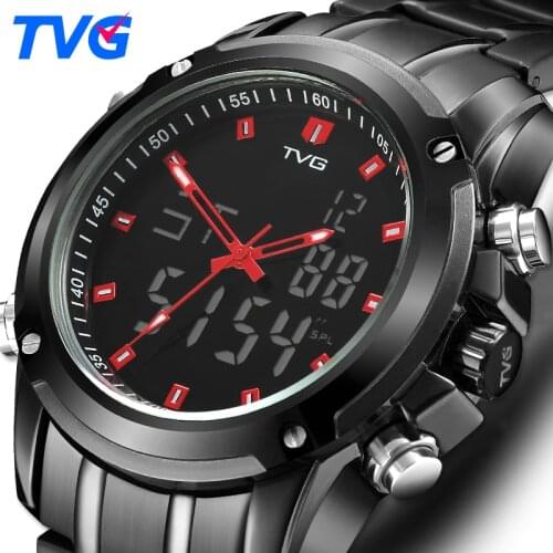 TVG Mens Watches Top Brand Luxury Quartz Watch Men Sport Clock Men Digital LED Watch Army Military Wristwatch Relogio Masculino